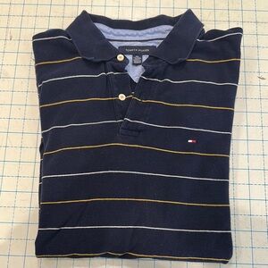 Tommy Hilfiger Blue and White Striped Polo Shirt